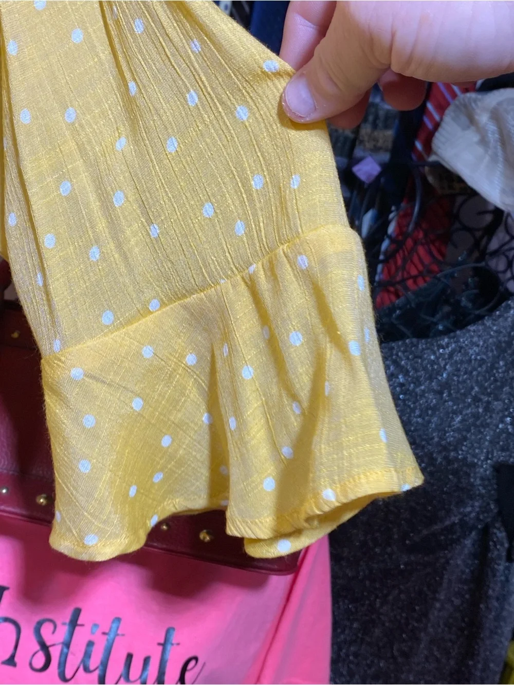 Fred David Yellow Polka Dot Peasant Top